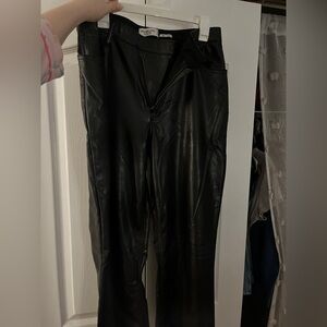 Black Faux Leather Straight-Leg Pants 14 LONG